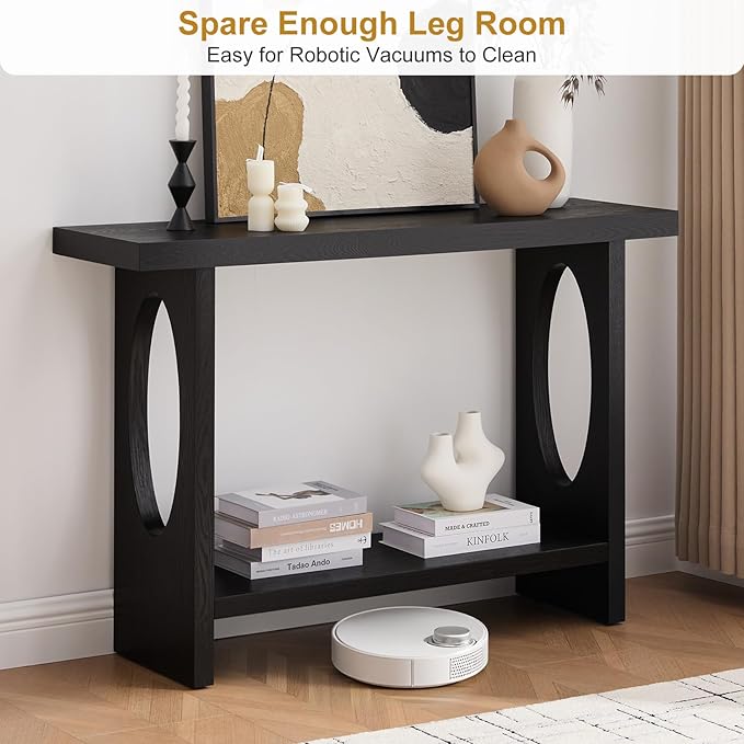 BECHAEO 47-Inch Modern Narrow Console Tables with Solid Wood Veneer - 2’’ Thickened Tabletop, 2-Tier Slim Sofa Table Behind Couch, Rectangle Entryway Table for Hallway Living Room, Black Oak-Ruum Studio Home