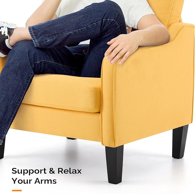 VINGLI Accent Chairs Set of 2 Living Room Chairs Yellow Reading Chair for Bedroom Scooped Arm Chair Mid Century Modern Accent Chairs Upholstered Comfy Chair for Apartment, Waiting Room-Ruum Studio Home