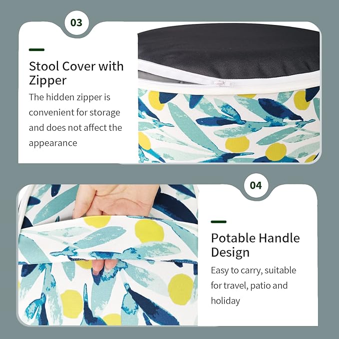 Inflatable Ottoman Stool D21 xH9 for Outdoor/Indoor Use, Water Repellent Patio Foot Rest Stool with Portable Handle,Round Pouf Ottoman Suitable for Garden,Deck and Camping - Leaves Multi-Ruum Studio Home