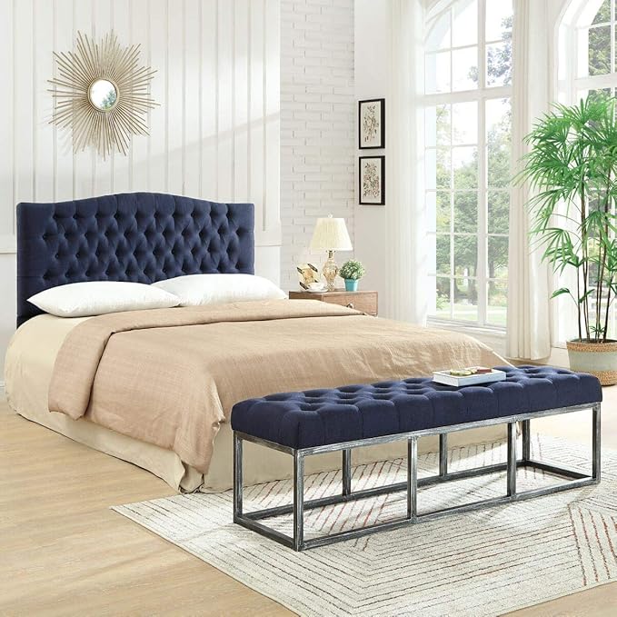 24KF Upholstered Tufted Button Linen Fabric Headboard,Comfortable Fashional Headboard Queen/Full Size,Navy Blue-Ruum Studio Home
