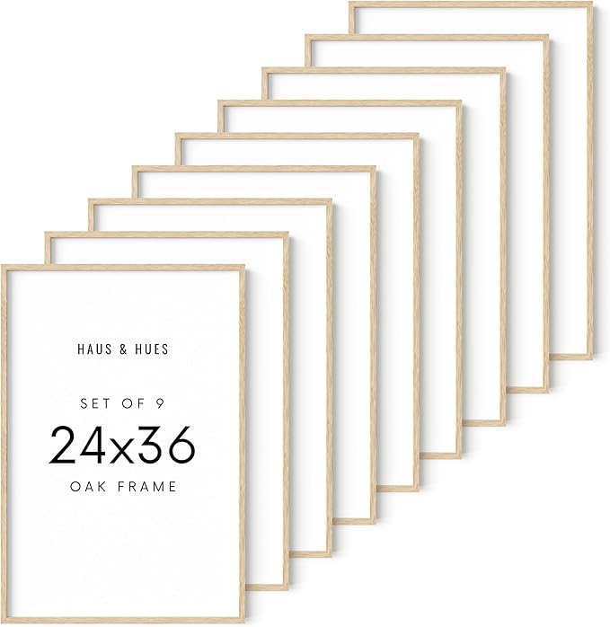 HAUS AND HUES Square Picture Frames 24 x 36 Set of 9 - Photo Gallery Wall Frame Set, Wood 24x36 Frames, 24 x 36 Frames Gallery Wall Set, 24x36 Frame with Mat, Square Frames 24x36 (Beige Oak Frames)-Ruum Studio Home