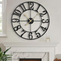 LEIKE Large Wall Clock, 18.5" Silent Non-Ticking, Battery Operated, Oversized, Decorative Retro Black Metal Clock for Living Room,Farmhouse, Dinner Room,Indoor, Outdoor(47cm, Black Arabic Number)-Ruum Studio Home