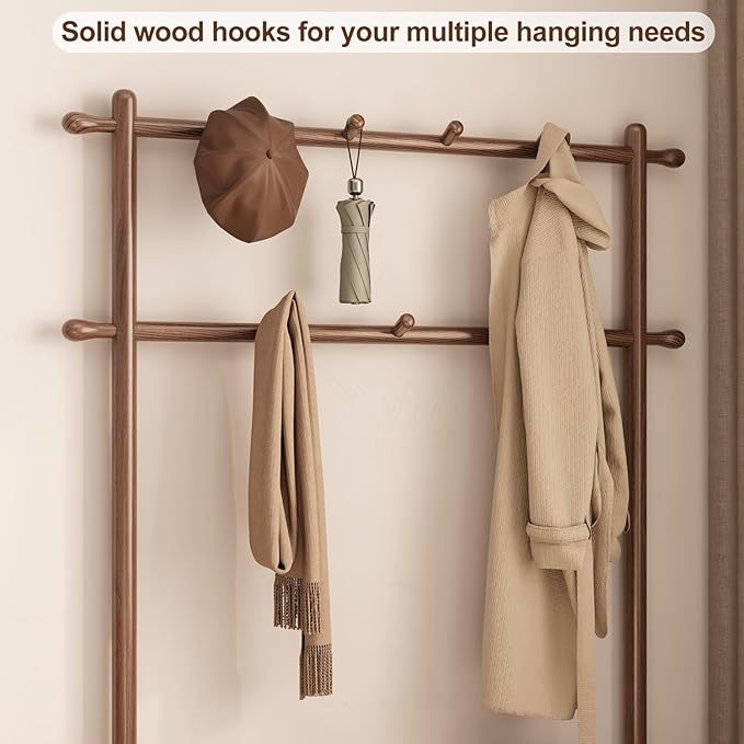 Coat Rack with Shoe Storage, Wooden Hall Tree with Bench, 11 Hooks and 2-Tier Storage Shelves, 3-in-1, Entryway Bench with Coat Rack (39.3"-Walnut)-Ruum Studio Home