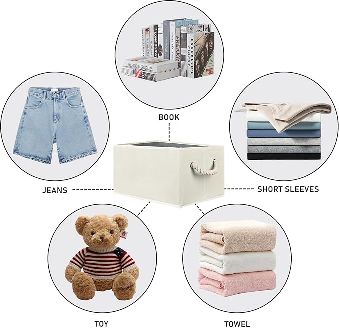 Closet Storage Bins, Linen Closet Organizers and Storage Basket for Shelves, Collapsible Shelf Baskets for Organizing Shelves, Bedroom Clothes Basket, Beige, 3 Pack-Ruum Studio Home