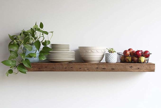 Urban Legacy Reclaimed Barn Beam Deep Shelves | Deep Shelves with Brackets Included, Set of 2 | (Natural Low Profile Bracket, 48" x 11" x 3")-Ruum Studio Home