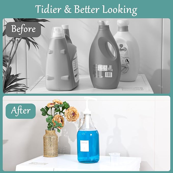 Glass Laundry Detergent Dispenser with Pump, 64OZ Liquid Laundry Soap Dispenser, Fabric Softener Dispenser Bottle for Laundry Room Organization and Storage, 1 Pack-Ruum Studio Home