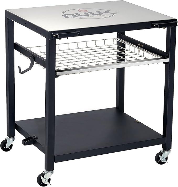 NUUK Double-Shelf Movable Outdoor Pizza Oven Table, 24" x 30" Stainless Steel Commercial Multifunctional Food Prep Worktable with Drawer on Wheels-Ruum Studio Home