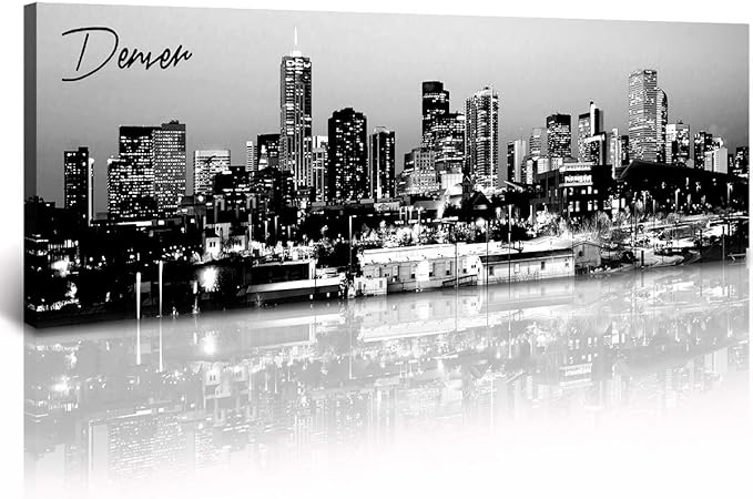 Black and White Wall Art Denver Skyline Cityscape Skyscrapers Canvas Print Painting Landscape USA City Buildings Pictures Modern Artwork for Man Room Office Living Room Decoration 13.8"x47.3"-Ruum Studio Home
