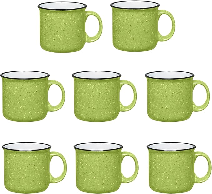 Set of 8 Ceramic Campfire Mugs – 15 Oz, Lime – Coffee & Tea Cups for Home, Work, Travel, Camping – Customizable, Great for DIY, Events, Companies-Ruum Studio Home