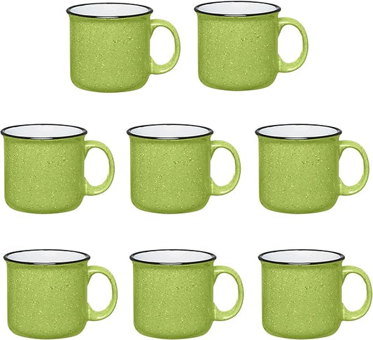 Set of 8 Ceramic Campfire Mugs – 15 Oz, Lime – Coffee & Tea Cups for Home, Work, Travel, Camping – Customizable, Great for DIY, Events, Companies-Ruum Studio Home