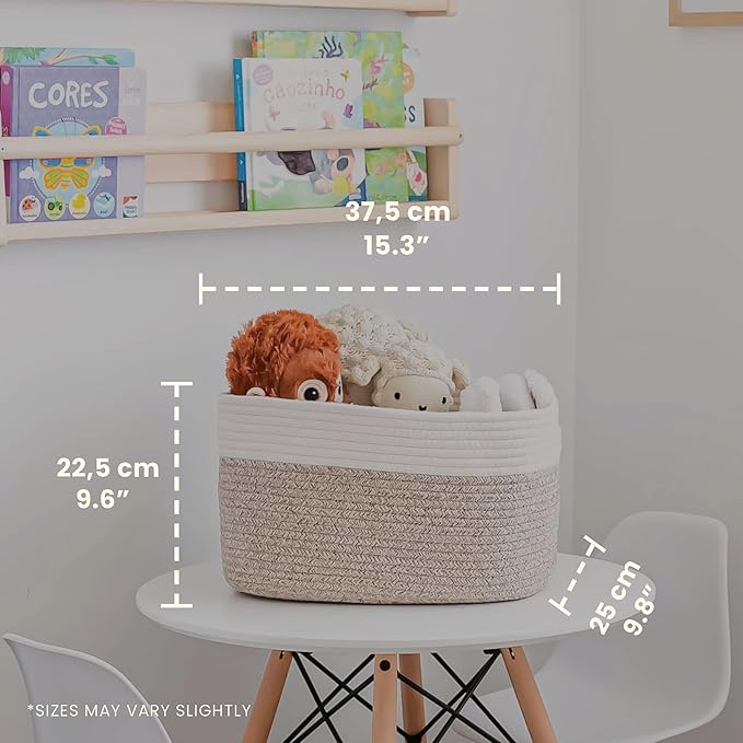 OrganiHaus Woven Storage Baskets for Organizing, Cotton Rope Organizer Bins for Shelves, Closet & Nursery, Dog Toy Basket, Decorative Bins for Toys, Towels & Books - 15x10x9, Brown-Ruum Studio Home