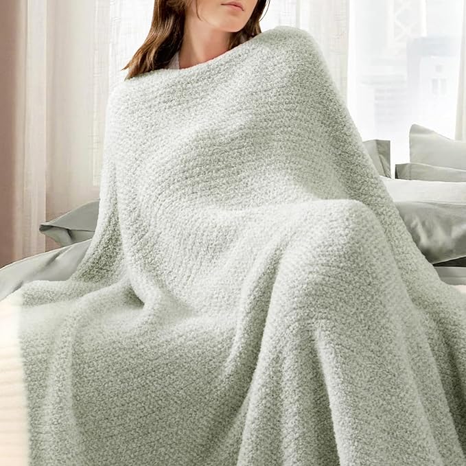 Snuggle Sac Heather Sage Green Blanket for Couch, Reversible Super Soft Knitted Blankets Warm Cozy Fuzzy Plush Throw Blankets for Sofa, Bed, Camping, Sage Green, 60x80 inches-Ruum Studio Home