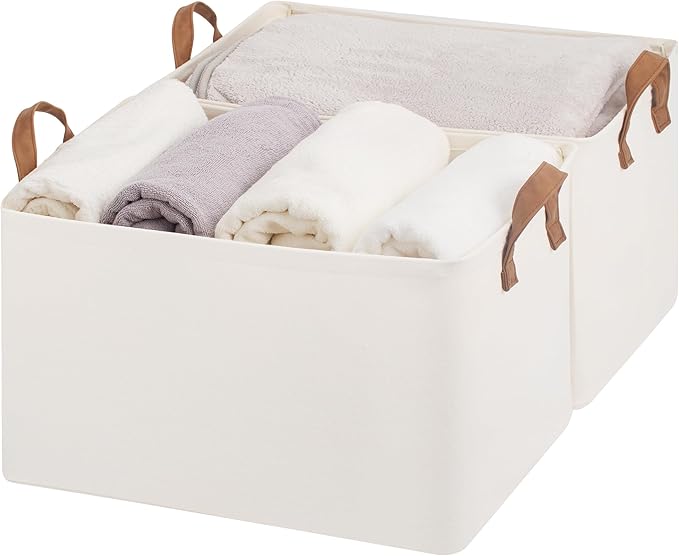 StorageWorks Storage Bins, Fabric Storage Bins for Shelves, Extra Large Storage Baskets with Metal Frame, Closet Baskets and Bins with Handles, Jumbo, Natural Color, 2-Pack-Ruum Studio Home
