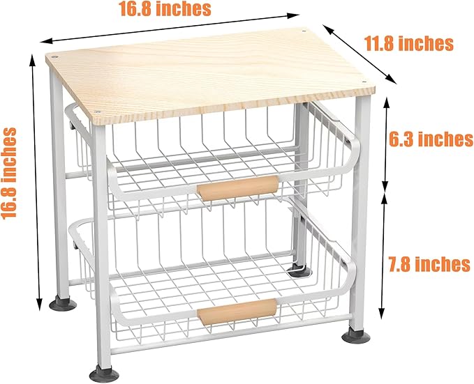 3-Layer Kitchen Fruit Storage Basket Snack Rack, countertop Storage Rack, Stackable Storage Rack with Desktop, Pull-Out Hollow Metal Storage Basket with Handle, Kitchen Organizers & Storage-Ruum Studio Home