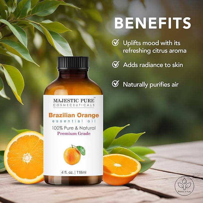 Majestic Pure Brazilian Orange Essential Oil with Glass Dropper - Huge 4 Fl Oz - 100% Pure and Natural Br Orange Oil - Premium Grade Essential Oils for Diffuser, Aromatherapy, Soap and Candle Making-Ruum Studio Home