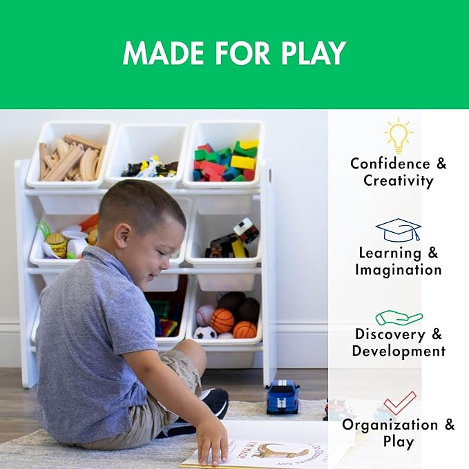 Humble Crew 9-Bin Toy Organizer – Cambridge White Plastic Bins, 3-Tier Storage Solution for Kids' Playrooms and Nurseries-Ruum Studio Home