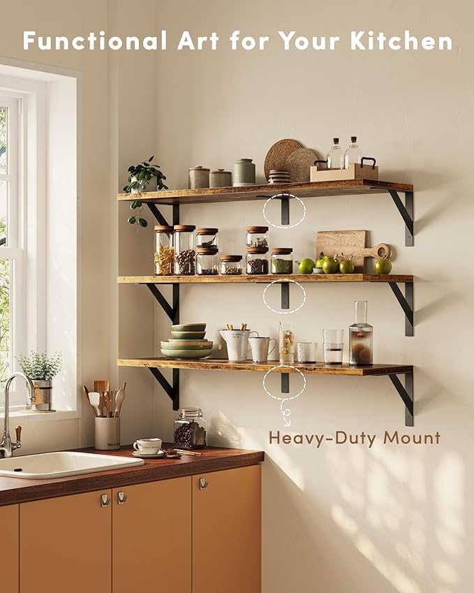 Long Wall Shelves, 36 Inches Floating Book Shelves, Hanging Book Shelves for Wall, Long Large Deep Floating Shelves for Kitchen Bedroom-Ruum Studio Home