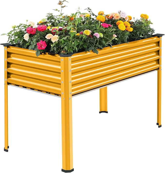 Land Guard Galvanized Raised Garden Bed with Legs, Galvanized Planter Raised Garden Boxes Outdoor, Oval Large Metal Raised Garden Beds for Vegetables(Yellow)………-Ruum Studio Home