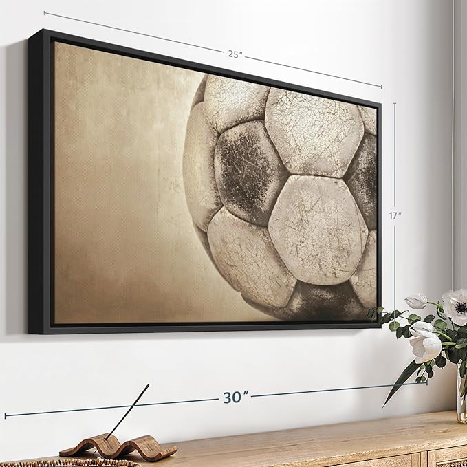 Elephant Stock Worn Soccer Ball Wall Art - Horizontal Framed Canvas - 1-Piece Living Room Wall Decor - Photography sports Canvas Print - Brown and Gray Decor for Wall - 25" X 17"-Ruum Studio Home