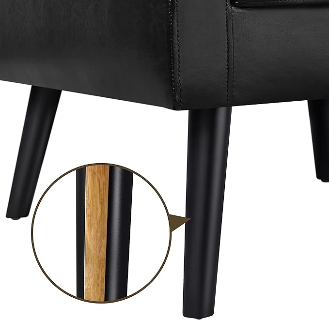 Yaheetech Mid-Century Accent Chairs, PU Leather Modern Upholstered Living Room Chair, Cozy Armchair Button Tufted Back and Wood Legs for Bedroom/Office/Cafe Black 2PCS-Ruum Studio Home