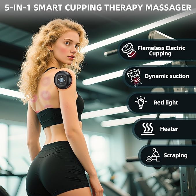 5-in-1 Smart Dynamic Cupping Therapy Set, Smart Cupping Therapy Massager, 12 Levels of Suction Strength and Temperature Control for Targeted Pain Relief, Knots, Aches, Portable Cupping Kit-Ruum Studio Home