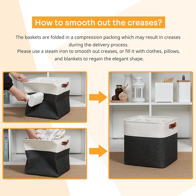 DULLEMELO Set Of 4 Cube Storage Bins, Fabric Storage Basket for Shelves Closet Nursery Toy Storage, 12 Inch Collapsible Fabric Bins for Toy Book Magazine Towel Organizers(4 Pack - 12" White&Black)-Ruum Studio Home