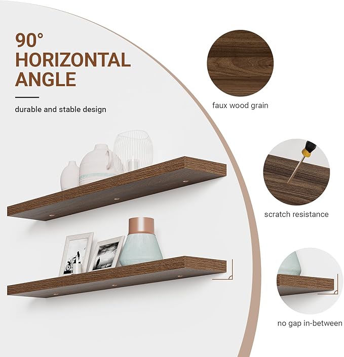 Heimlove 55 Inch Long Floating Shelves for Wall,9.3" Deep Walnut Floating Shelf Set of 2,Large Display Shelf & Storage Shelf,Wall Mounted Shelves for Bedroom Living Room Kitchen Office-Ruum Studio Home