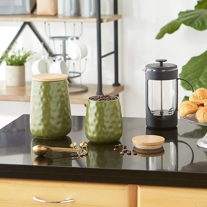 DII Kitchen Accessories Collection, Textured Matte Ceramic Canister Set, Sage, Dimple, 2 Piece-Ruum Studio Home