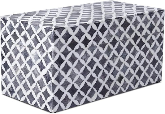 Handicrafts Home White Handmade Keepsake Organizer with Lid Decorative Storage Box- Star Pattern Collection Memories Holder for Jewelry, Photos & Cards- Home Decor Accents- Bone & Resin Inlay- 10x5x5-Ruum Studio Home