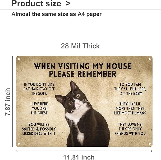 ALKB Funny Tuxedo Cat-Themed Sign 8x12 Inch - Visitor’s Guide to Interacting with Cats - Gift for Cat Lovers’ Home Decor-Ruum Studio Home