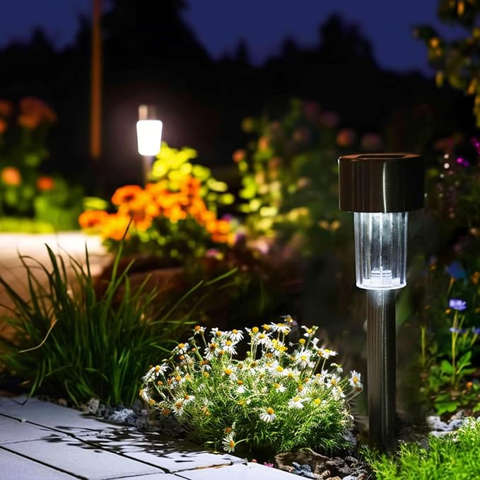 EcoGreen Outdoor Pathway Solar Light, 8pcs Pack,Garden Patio Balcony Walk Way Lights, Stainless Steel Leg, 5000K Daylight, IP65 Waterproof, 1.85 * 12.2in-Ruum Studio Home