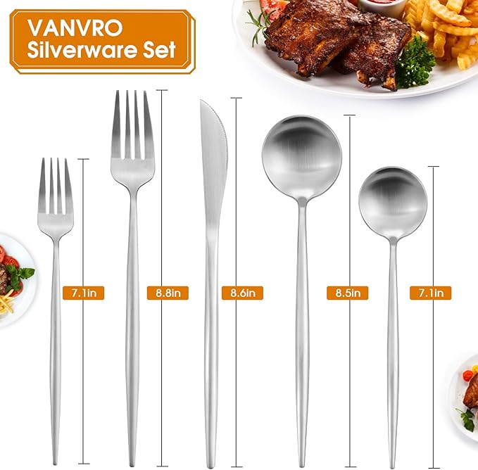 Matte Satin Finish Silverware Set, 40-Piece Tableware Cutlery Set, Utensils Set Service for 8, Dishwasher Safe