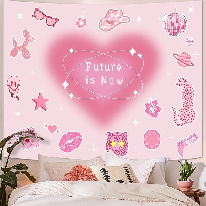 Lunerfex Y2K Tapestry Pink Wall Tapestry, Cute Tapestries for Bedroom Funny Tapestries Wall Hanging for Bedroom Living Room Decor Pink-4 44"x60"-Ruum Studio Home