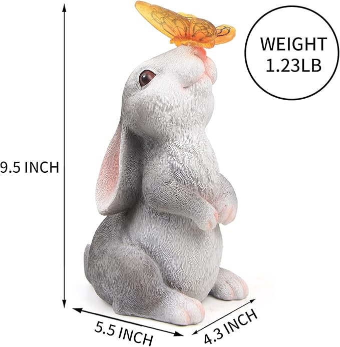 Garden Statue Outdoor Decor-Rabbit with Solar Butterfly Changing Lights Garden Statues,Bunny Statue for Patio,Balcony,Yard,Lawn Ornament,Gardening Gifts for Mom Grandma-Ruum Studio Home