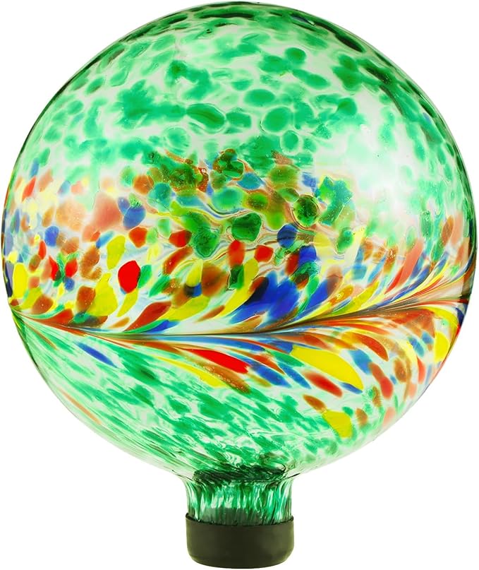 VOREEN 10-Inch Glass Gazing Ball, Outdoor Gazing Globe, Reflective Ball Yard Decoration for Homes, Patio, Lawn and Gardens, Gift for Mom Wife Friend, Phoenix Tail Design, Green-Ruum Studio Home