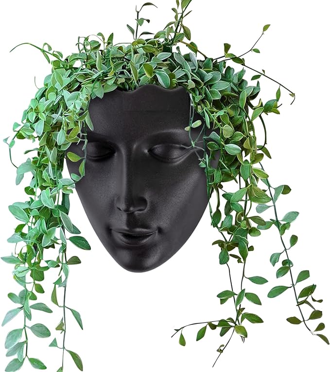 GDYOOSHOW 6.7" Tall Hanging Planter Wall Flower Pot for Garden Balcony Indoor or Outdoor (Black Resin)-Ruum Studio Home