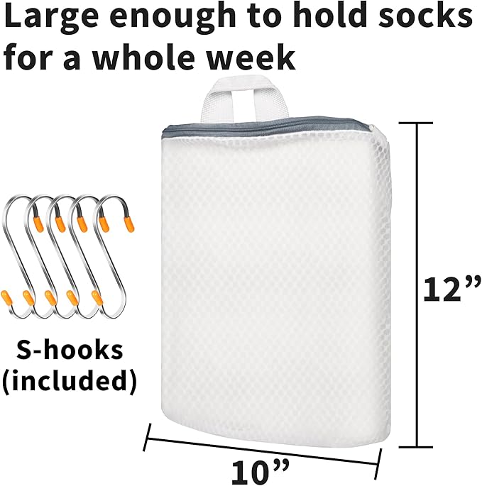5Pcs Hanging Laundry Bags for Socks with S Hooks, 5 Color Mesh Laundry Bags for Washing Machine-Ruum Studio Home