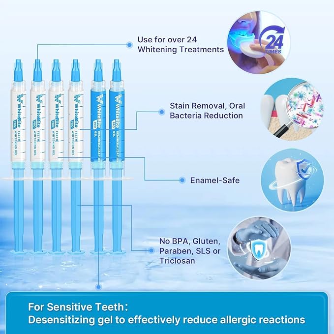 Whitebite Pro Teeth Whitening Kit for Sensitive Teeth | 4 Whitening Gels & 2 Remineralizing Gels | LED Light System for Fast Results | Professional Dental Grade | Enamel Safe-Ruum Studio Home