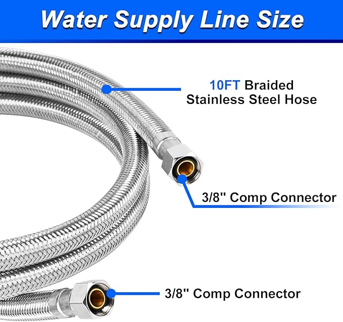 Dishwasher Installation Kit - 10 FT Stainless Steel Dishwasher Hose with 3/8" Compression Connections,Food Grade PEX Inner Tube Dishwasher Water Supply Line with Elbows,Adapters and 6 FT Power Cord-Ruum Studio Home