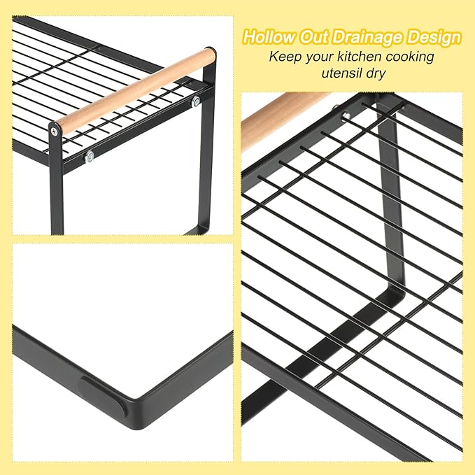 PATIKIL Kitchen Cabinet Shelf Organizer, Wood Counter Shelf Stackable Storage Shelf For Cupboard, Pantry, Corner, Under Sink - Black-Ruum Studio Home
