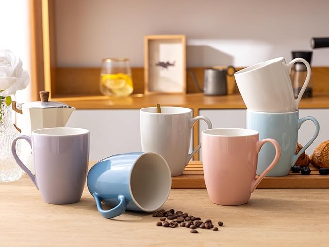 GBHOME 16oz Coffee Mugs Set of 6, Large Ceramic Coffee Mugs for Man, Woman, Dad, Mom, Modern Coffee Mugs Set with handle for Tea/Latte/Cappuccino/Milk/Cocoa. Dishwasher&Microwave Safe,MultiColor-Ruum Studio Home