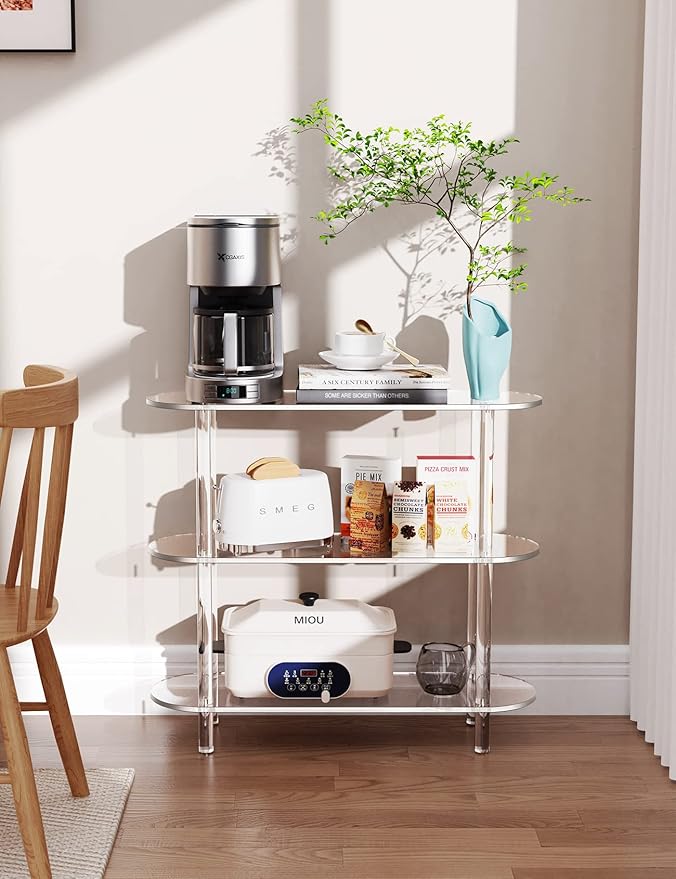 Clear Bookshelf, Acrylic Bookcase with Open Book Shelf Console Table for Entryway Office Living Room Bedroom (3 Tier Clear)-Ruum Studio Home