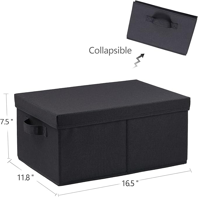HOONEX Storage Bins with Lids for Organizing, Pack of 2, Storage Boxes with 2 Carrying Handles and Sturdy Heavy Cardboard, 16.5" L x 11.8" W x 7.5" H for Shoes, Books, Clothes, Black-Ruum Studio Home