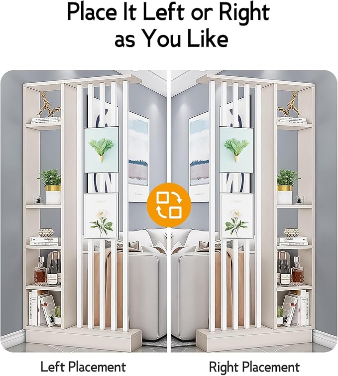 Wall Room Divider, Storage Cabinet Storage Display with Shelves, Modern Freestanding Wood Room Divider Screen, Wall Privacy Screens for Home Office Decorative (Beige+White,31.5" L x 9.5" W x 79.5" H)-Ruum Studio Home