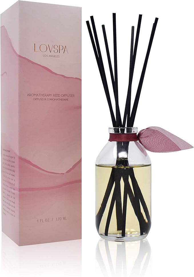 LOVSPA Reed Diffuser Set, Mahogany Teakwood Scented Oil Diffuser with Sticks, Home Fragrance Accessories for Bathroom Shelf Decor, Aroma Diffusers for Home or Office Fall Decor, USA Made-Ruum Studio Home