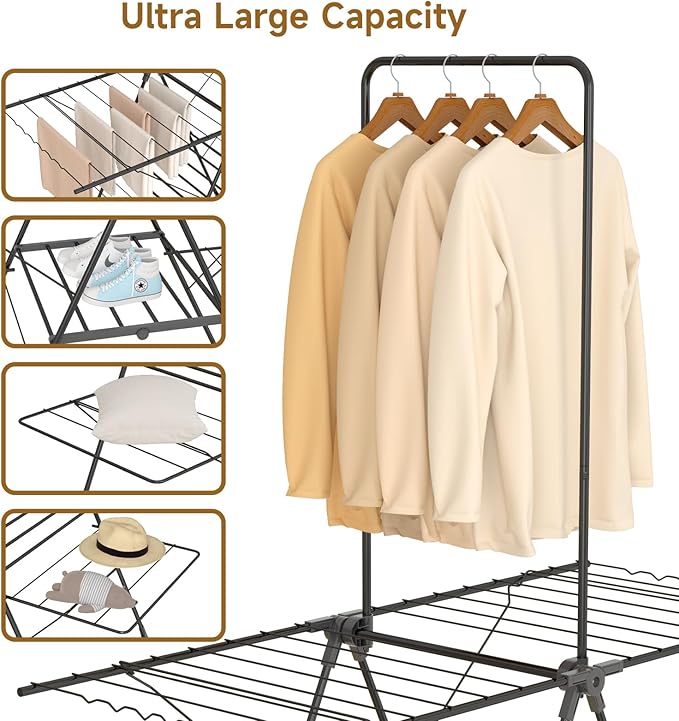 Bigzzia Clothes Drying Rack Foldable, 68.9Inch High Hanger Laundry Drying Rack with 4 Height-Adjustable Wings, Lightweight and Space Saving Clothes Airer for Apartments, Dorms, Camping-Ruum Studio Home