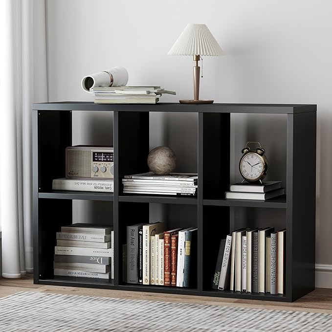 6 Cube Storage Organizer, Black Bookshelf with Storage, 2 Tier Storage Cubes, Freestanding Storage Organizer with Shelves for Living Room, Study-Ruum Studio Home