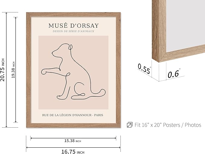 Poster Master Vintage Poster - Retro One Line Dog Drawing Print - Dog Art - Minimal Gift for Men, Women, Animal Lover - Abstract Wall Decor for Home, Office, Bedroom, 16x20 Beige Framed-Ruum Studio Home