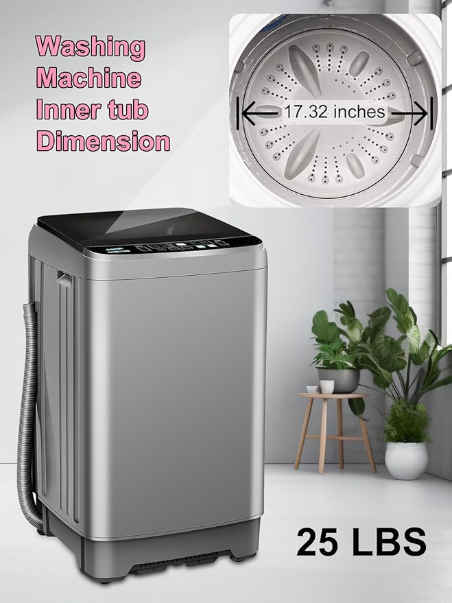 Full Automatic Washing Machine with LED Display, 25 lbs Portable Washer Drain Pump, 10 Programs & 8 Water Levels Selections, Ideal for RV, Camping, Apartment, Dorm, Dark Grey-Ruum Studio Home