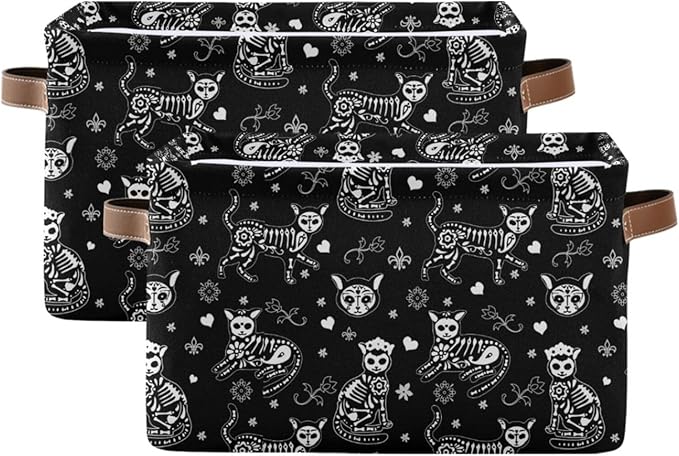 Storage Basket Bin Death Helloween Cats Gothic Organizer Basket Collapsible Shelf Basket Cube with handle for Nursery Bedroom Bathroom-Ruum Studio Home